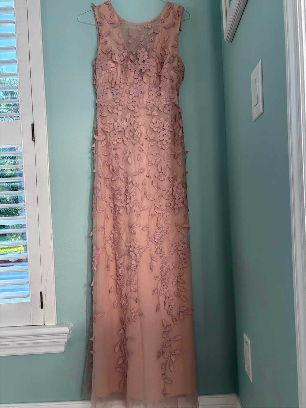 BCBGMaxAzria Blush Floral Lace Appliqué Maxi Dress 4
